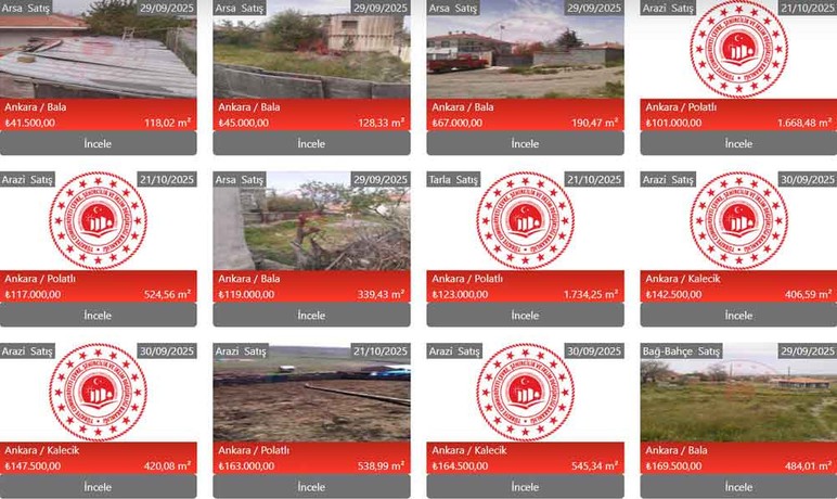 Çankaya, Gölbaşı, Altındağ, Yenimahalle, Sincan! Milli Emlak Ankara'da 41 bin TL'den başlayan fiyatlarla arsa satıyor