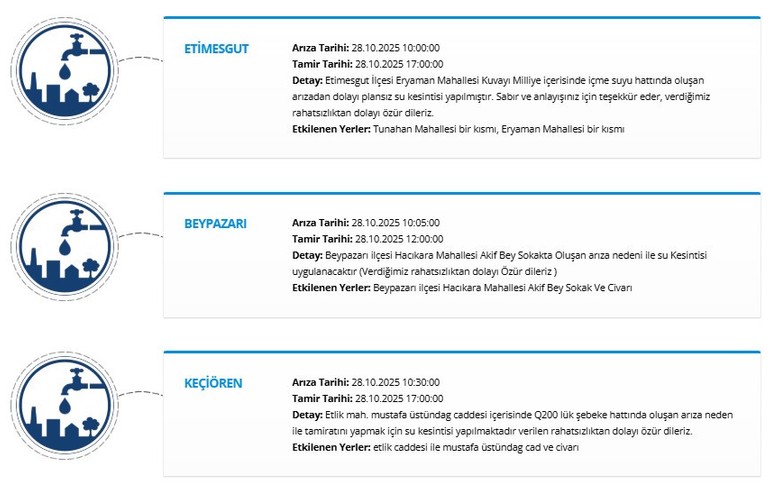 ASKİ, Ankara'da 8 ilçede su kesintisi yapılacağını açıkladı! - Resim : 2