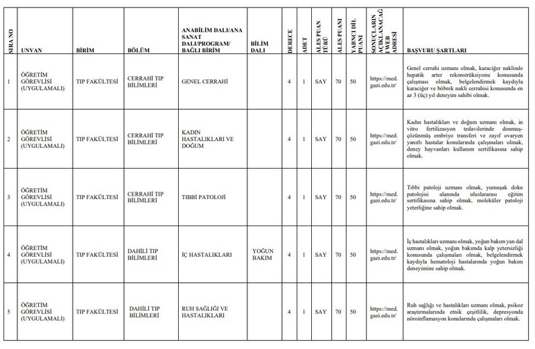 Gazi Üniversitesi 59 öğretim üyesi ve 8 öğretim elemanı alacak