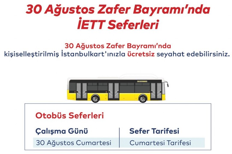 30 Ağustos İETT, ESHOT, EGO otobüsler, metro, Başkentray İstanbul, İzmir, Ankara bugün ücretsiz mi?