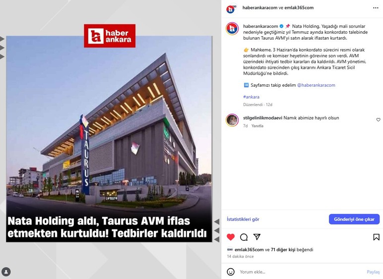Nata Holding aldı, Taurus AVM iflas etmekten kurtuldu!