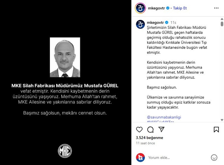 MKE Silah Fabrikası Müdürü Mustafa Gürel hayatını kaybetti