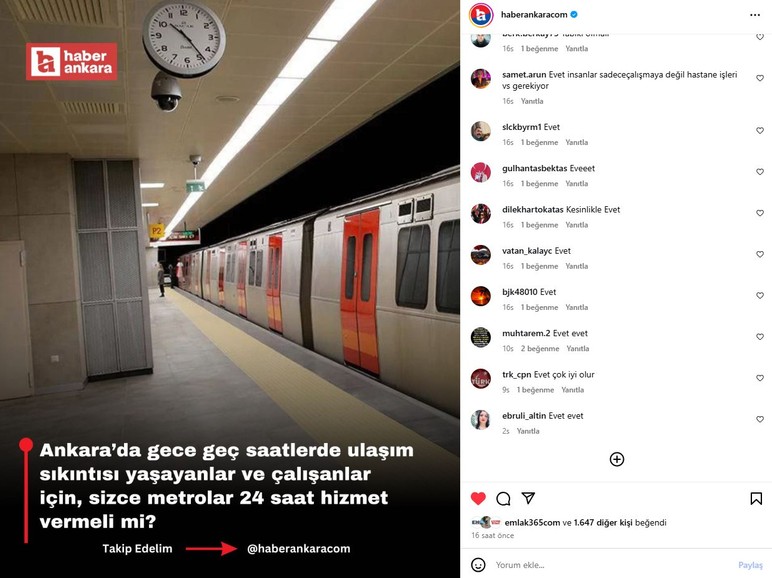 Haber Ankara sordu başkentliler yanıtladı: Metrolar 24 saat hizmet vermeli mi? - Resim : 3