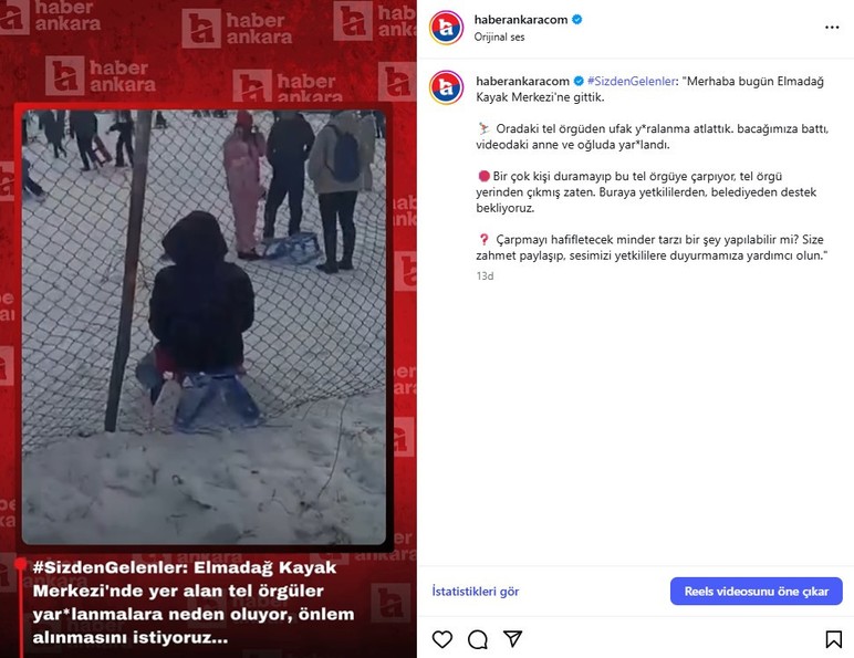 Elmadağ Kayak Merkezi'nde yer alan tel &ouml;rg&uuml;ler yaralanmalara neden oluyor