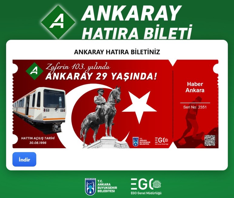 EGO’dan Ankaray’ın 29. yaşına özel hatıra bileti uygulaması