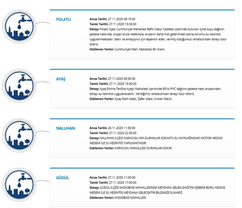Ankara'da su kesintisi bugün: Son dakika sular ne zaman gelecek?