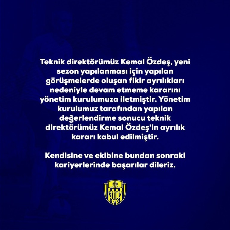 MKE Ankaragücü Teknik Direktörü Kemal Özdeş istifa etti