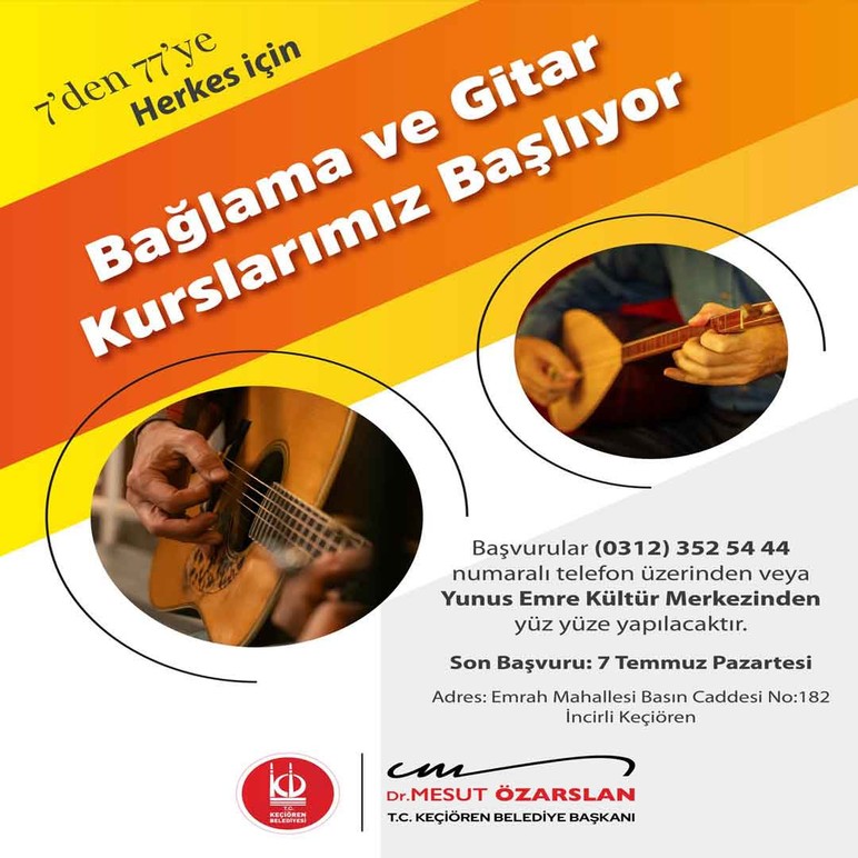 Keçiören Belediyesi'nden ücretsiz bağlama ve gitar kursu!