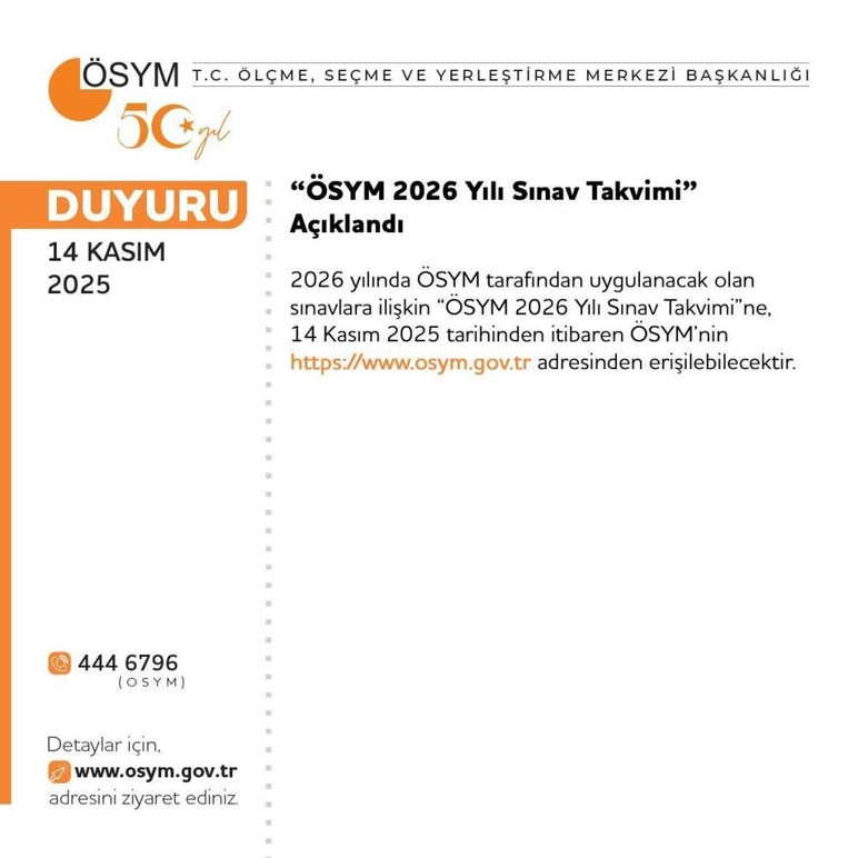 ÖSYM 2026 sınav takvimini paylaştı!