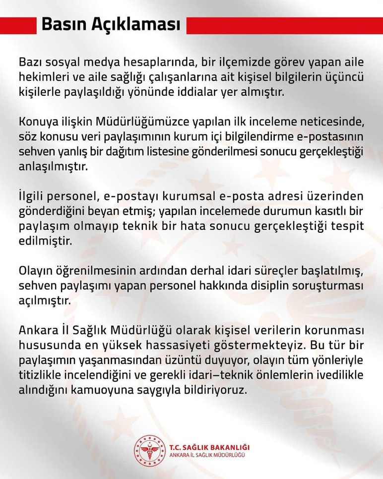 Ankara İl Sağlık Müdürlüğü disiplin soruşturması başlatıldığını duyurdu