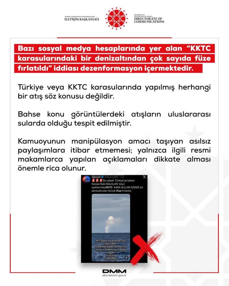 DMM'den 'KKTC karasularından füze fırlatıldı' iddialarına açıklama