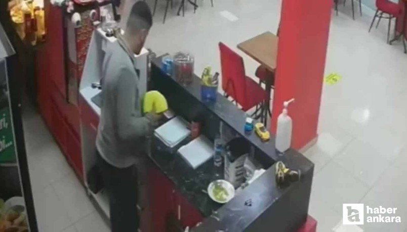 Ankara Elmadağ'da kasadaki paraları beze saran hırsız güvenlik kamerasına yakalandı