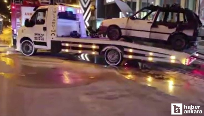 Ankara'da akaryakıt istasyonunda yanan araç kullanılmaz hale geldi!