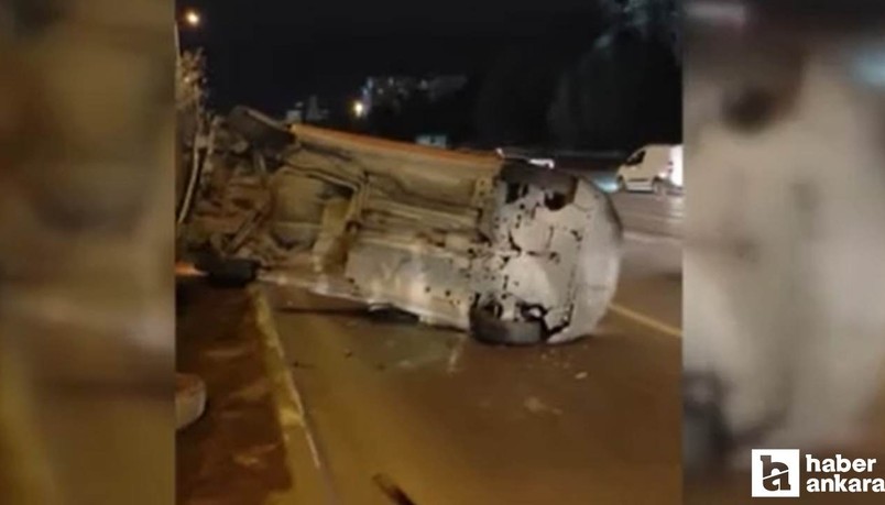 Ankara Etimesgut'ta 3 araçlı trafik kazasında otomobil yan yattı!
