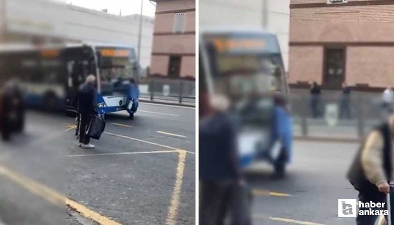 Altındağ'da otobüsün önüne geçen kadın trafiği kilitledi