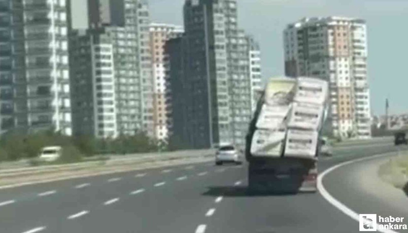 Çankaya çevreyolunda aşırı yüklü kamyon trafik güvenliğini tehlikeye attı